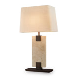 Madison Table Lamp - Travertine, Off White Linen and Antique Bronze