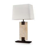 Madison Table Lamp - Travertine, Off White Linen and Antique Bronze