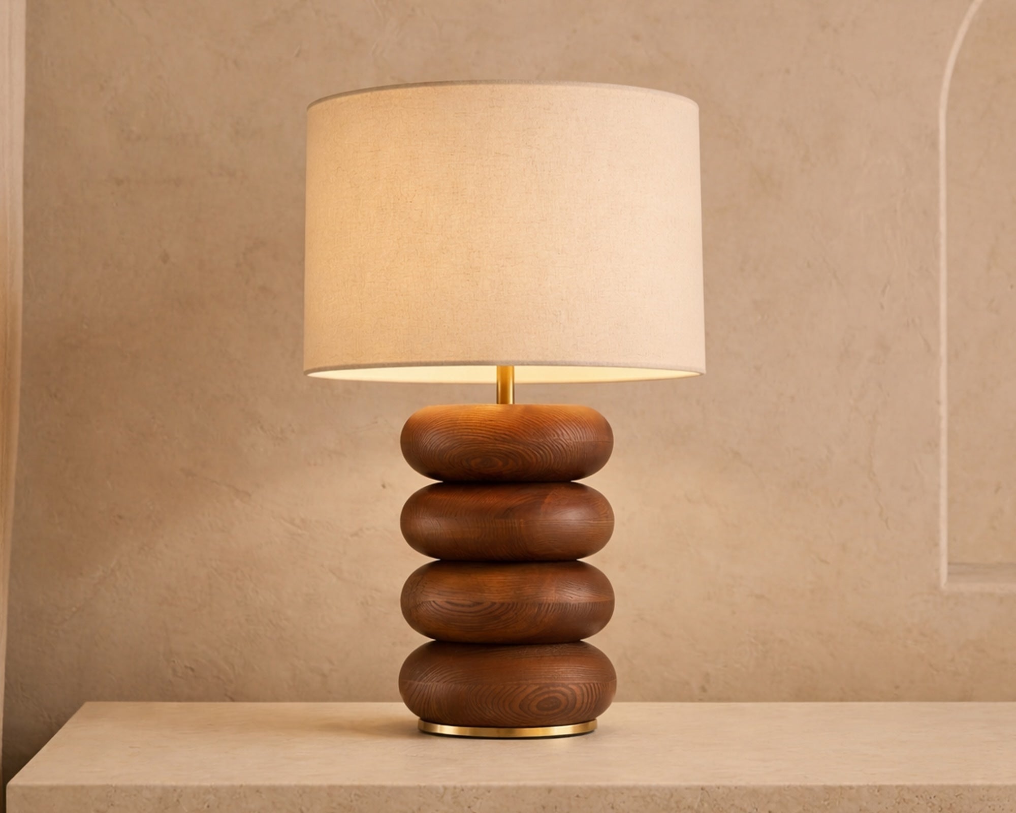 Liang & Eimil Dalt Table Lamp - Mid Brown Oak and Beige Linen Shade