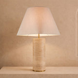Liang & Eimil Corina Table Lamp - Travertine Marble & Beige Linen Shade