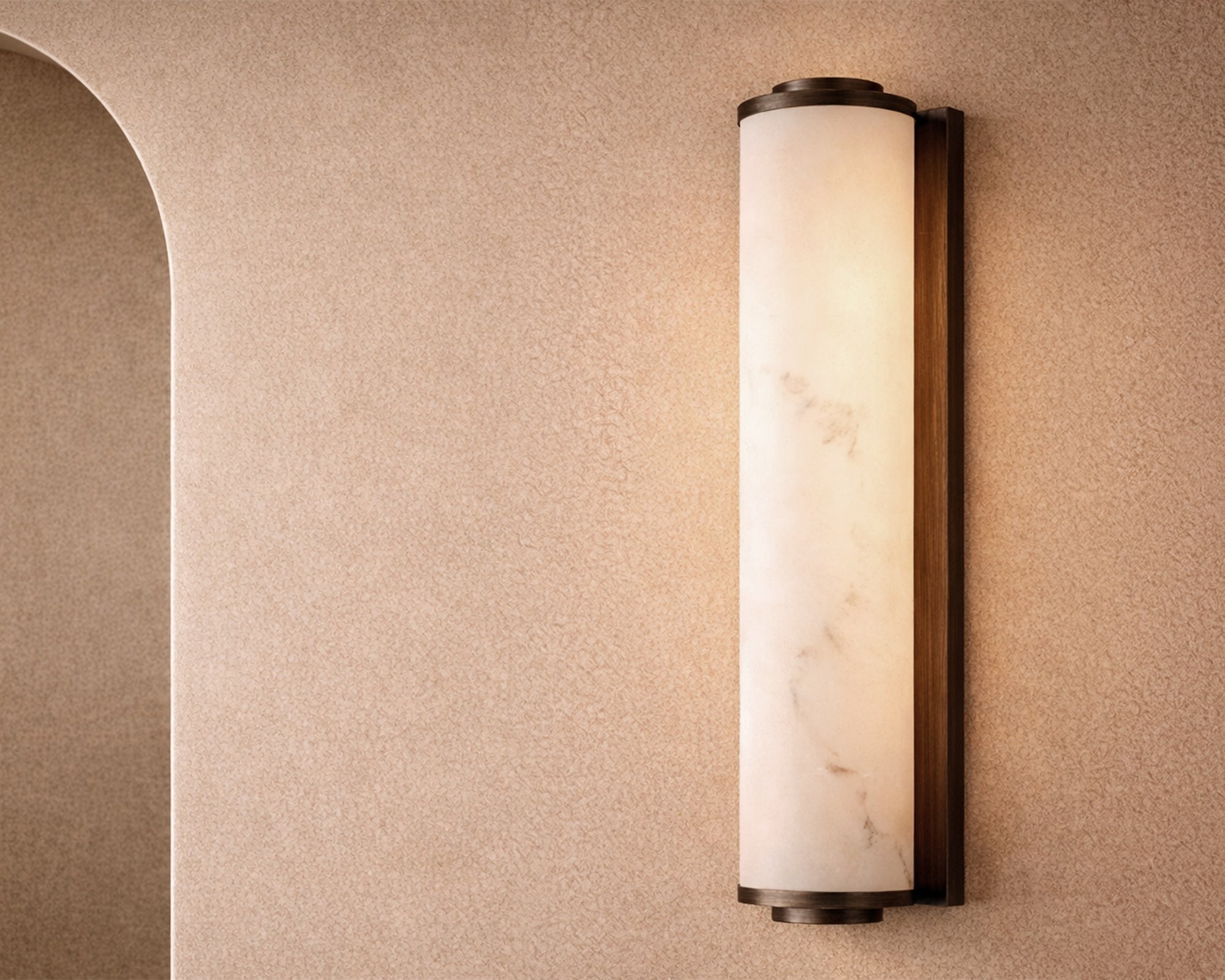 Liang & Eimil Fento IP44 Wall Lamp - Antique Bronze and Alabaster Effect - Large