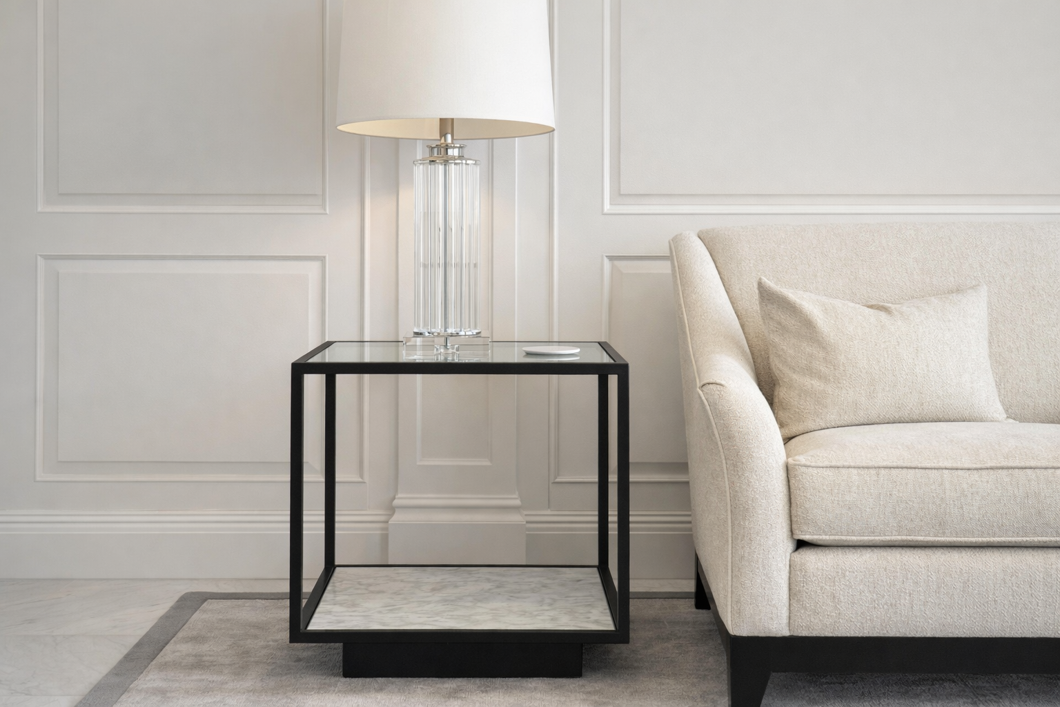 Liang & Eimil Belmon Side Table – Carrara Marble and Black Textured Metal
