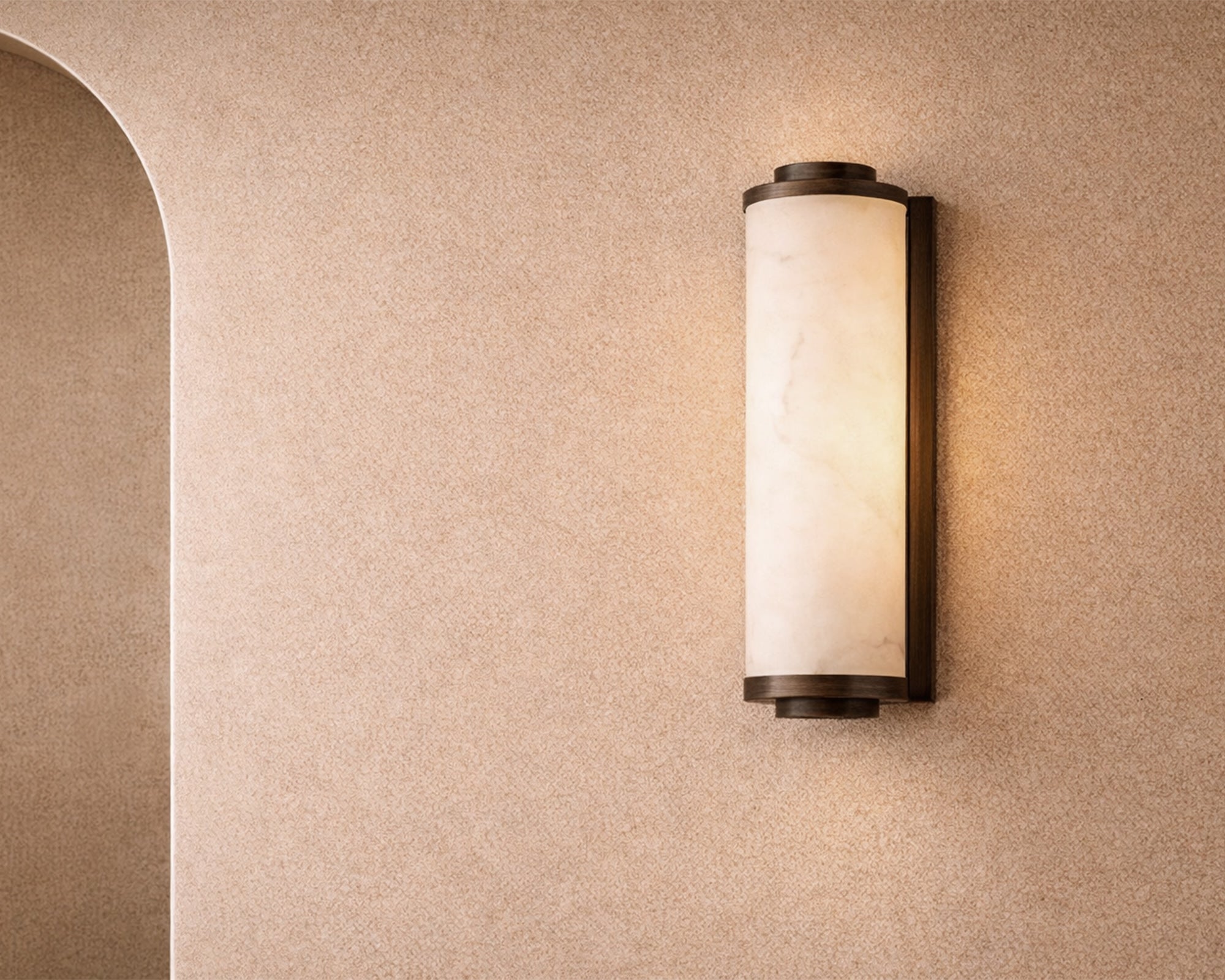 Liang & Eimil Fento IP44 Wall Lamp - Antique Bronze and Alabaster Effect - Small
