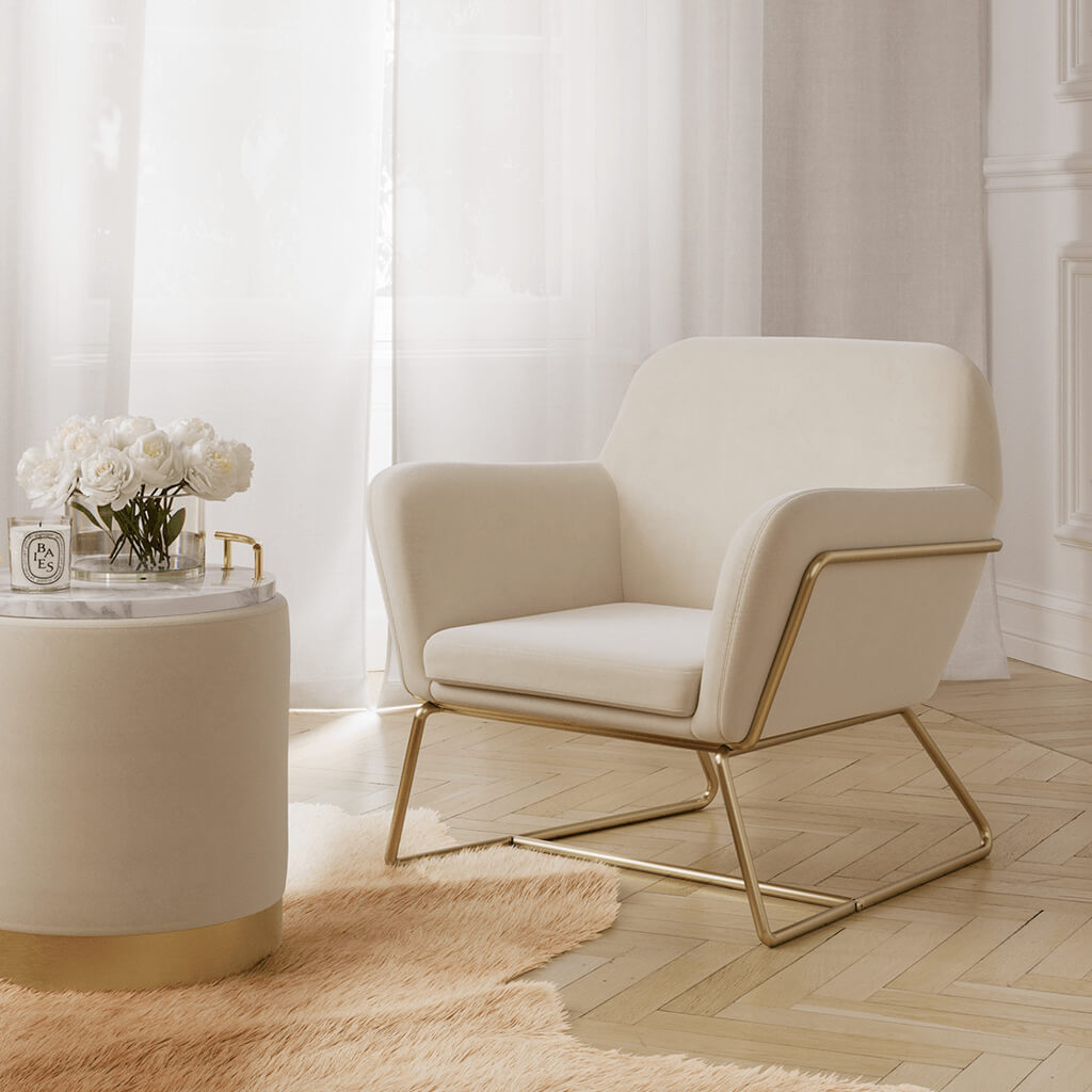 LPD Home Cream Velvet Pouffe – Small
