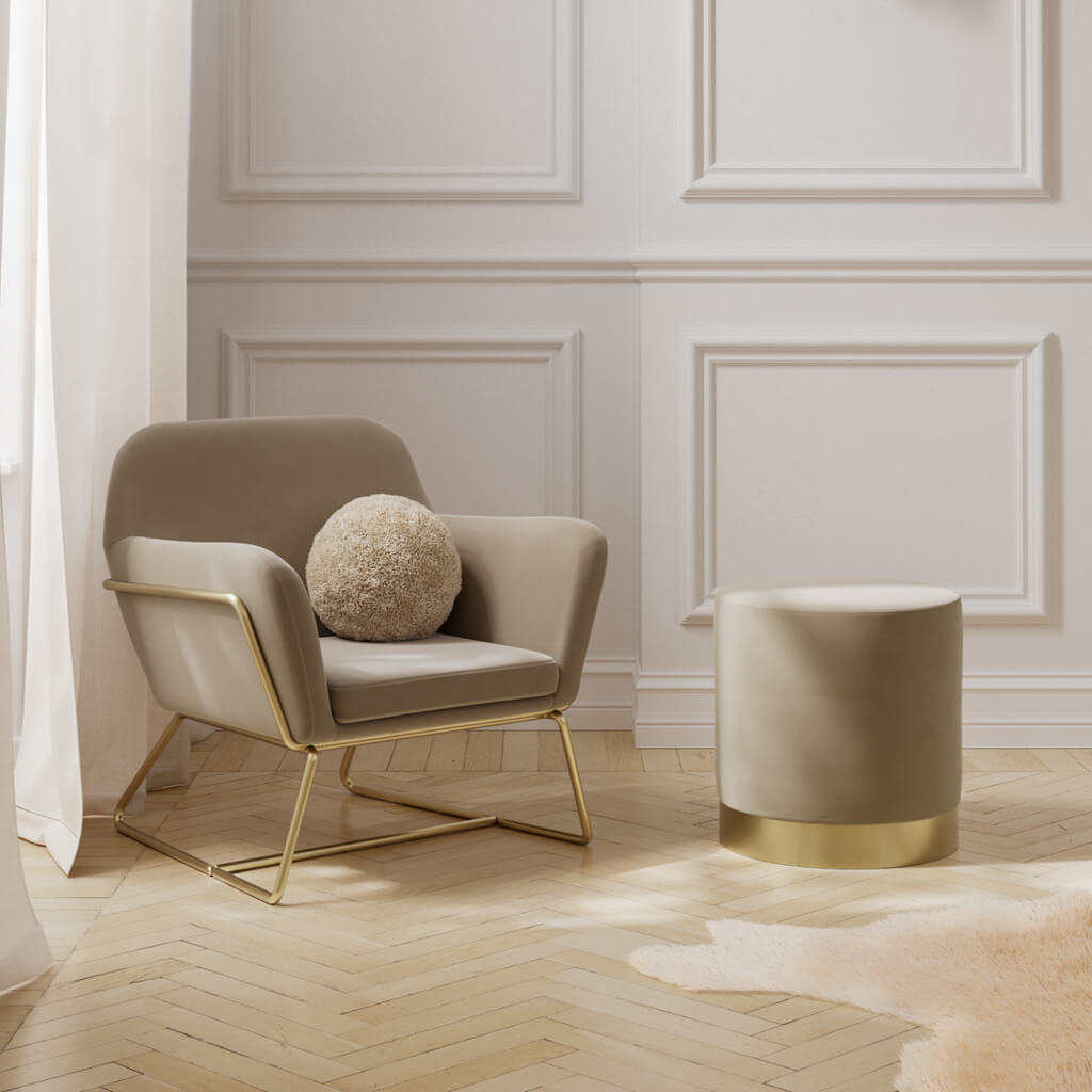 LPD Home Lara Beige Velvet Pouffe – Small