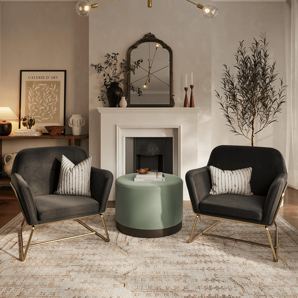 LPD Home Sage Velvet Pouffe – Large