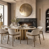 Liang & Eimil Corinthian Large Dining Table – Kaka Gold Natural Marble Top & Hairline Antique Brass Metal Base