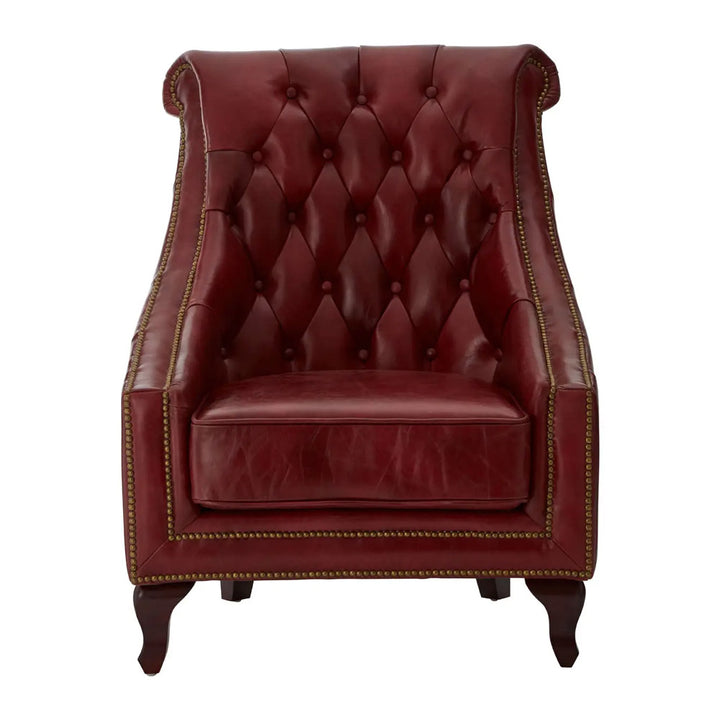 Leopold Studded Armchair – Red Leather