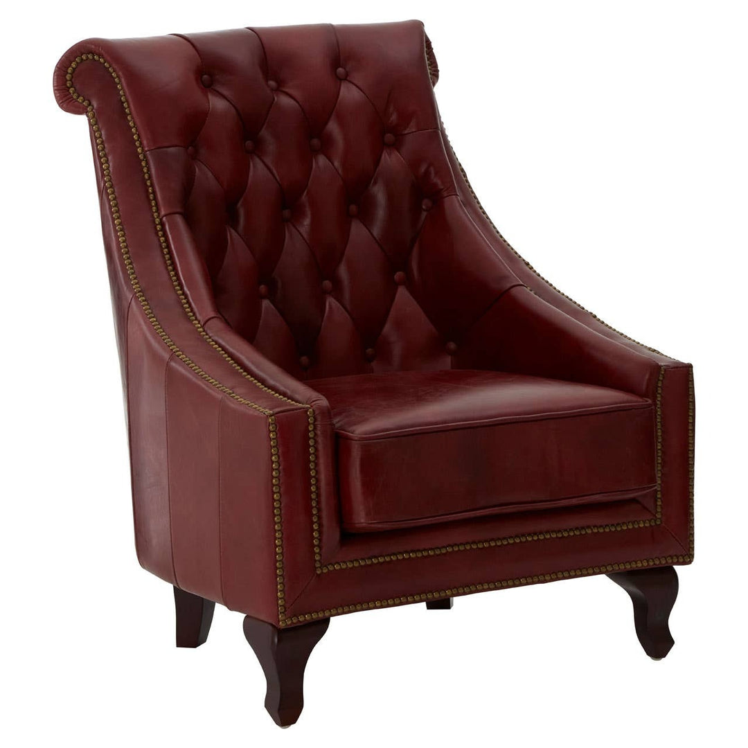 Leopold Studded Armchair – Red Leather