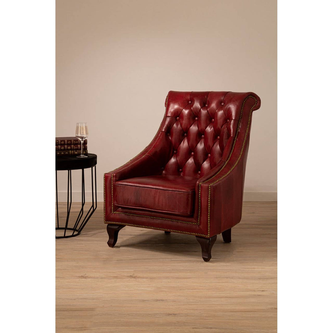 Leopold Studded Armchair – Red Leather