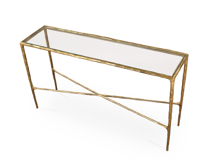 Liang & Eimil Cobra Console Table – Textured Antique Brass and Glass