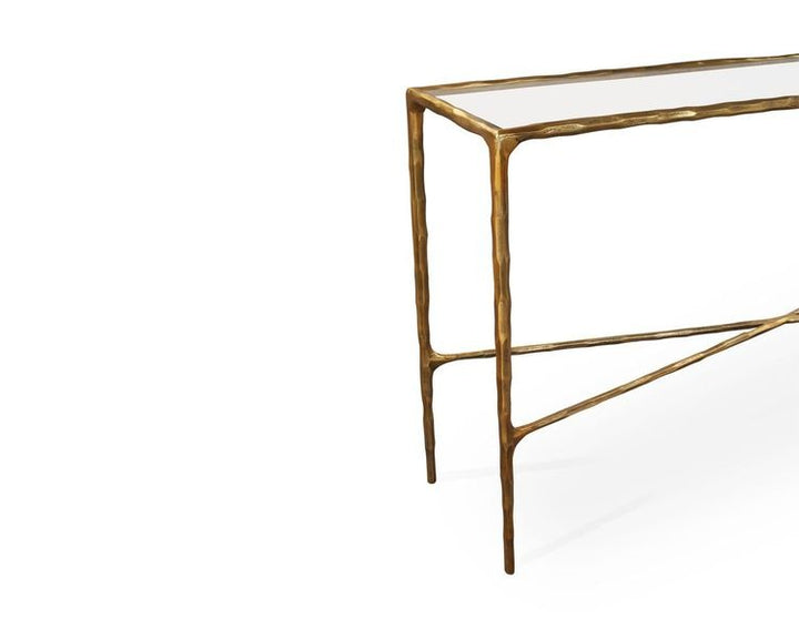 Liang & Eimil Cobra Console Table – Textured Antique Brass and Glass
