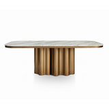 Liang & Eimil Corinthian Large Dining Table – Kaka Gold Natural Marble Top & Hairline Antique Brass Metal Base