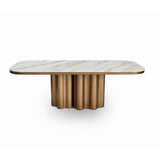 Liang & Eimil Corinthian Large Dining Table – Kaka Gold Natural Marble Top & Hairline Antique Brass Metal Base