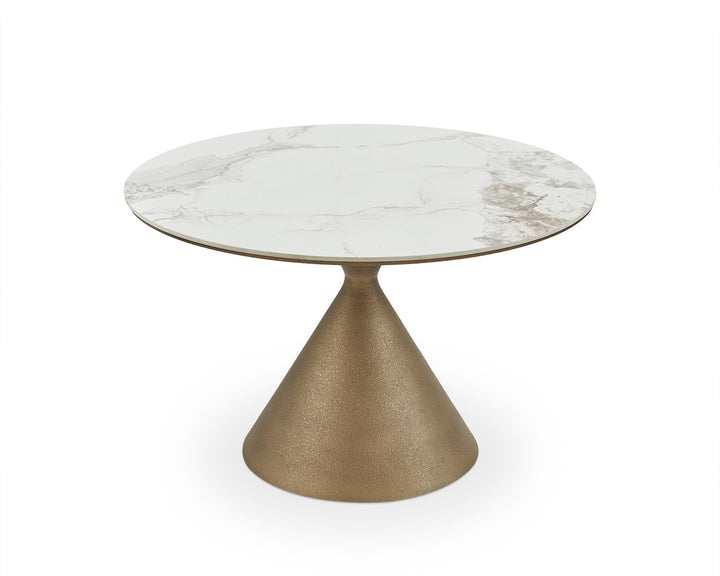 Liang & Eimil Ditta Dining Table – White Marble Effect and Antique Gold