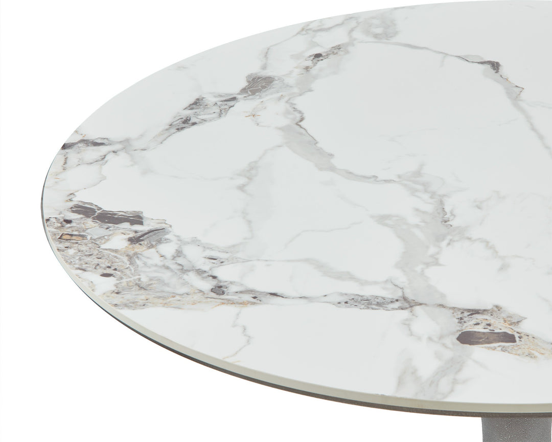 Liang & Eimil Stella Dining Table – White Marble Effect and Antique Silver