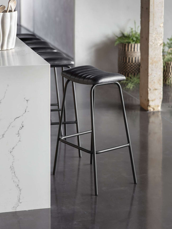 Libra Interiors Arthur Bar Stool in Charcoal Grey Leather – Set of 2