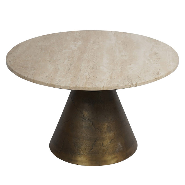 Libra Interiors Clifton II Coffee Table in Antique Brass and Travertine – Large