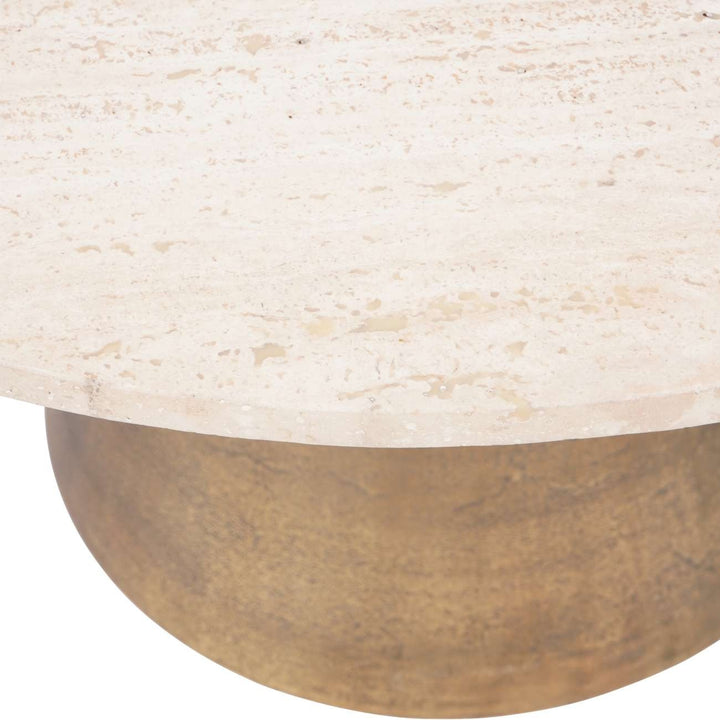 Libra Interiors Clifton II Coffee Table in Antique Brass and Travertine – Large