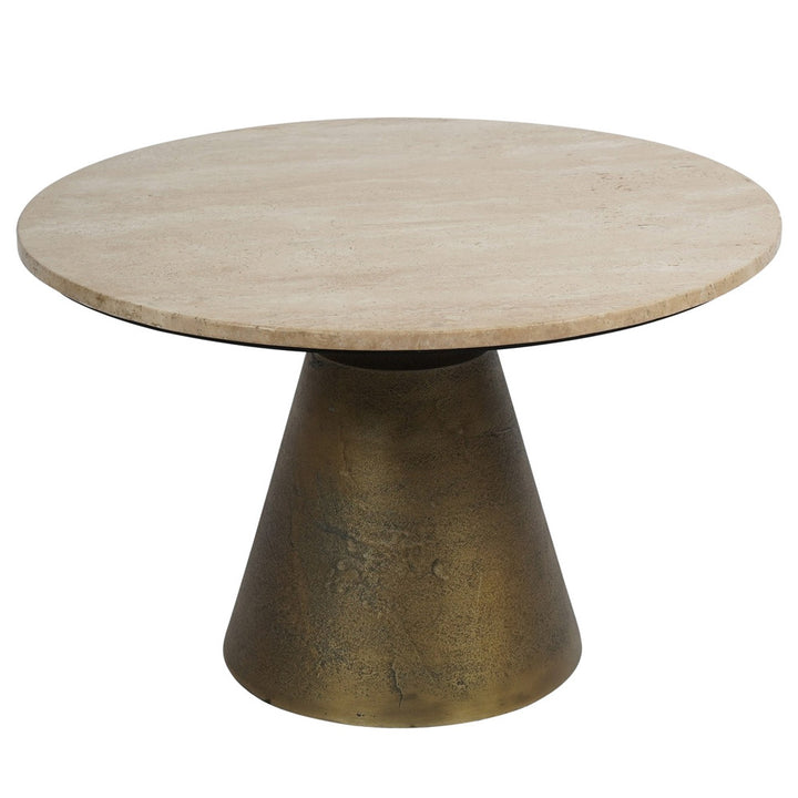 Libra Interiors Clifton II Coffee Table in Antique Brass and Travertine – Small