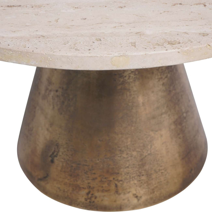 Libra Interiors Clifton II Coffee Table in Antique Brass and Travertine – Small