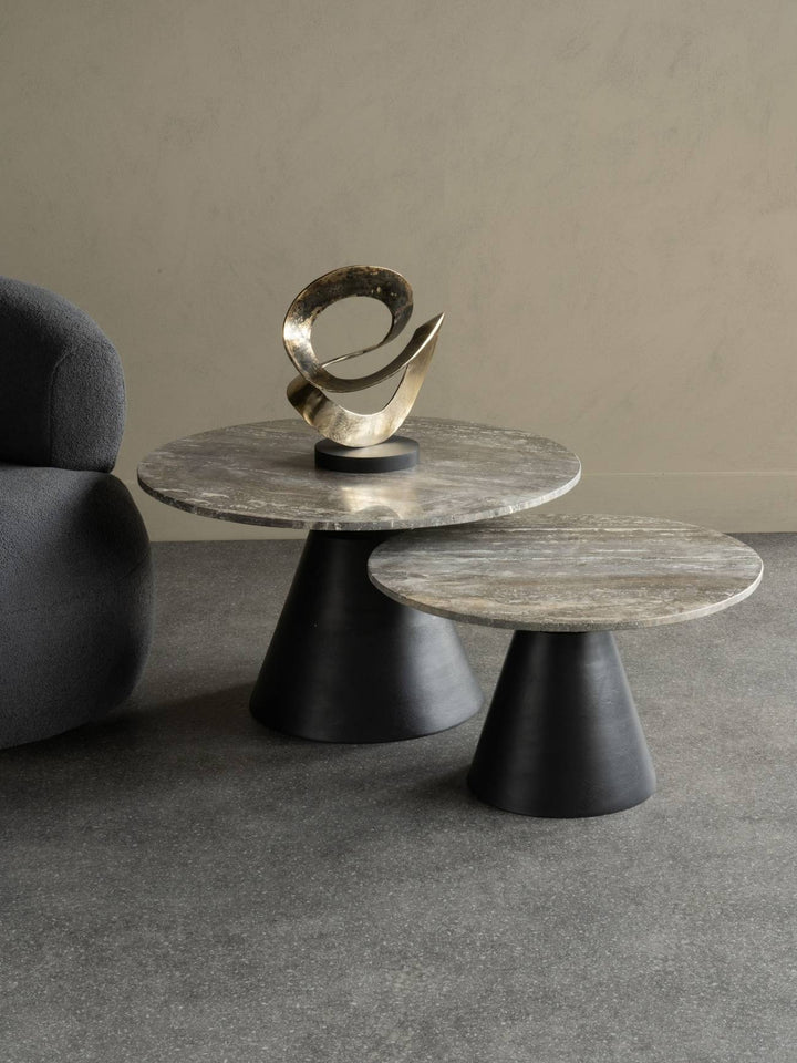 Libra Interiors Clifton II Coffee Table in Charcoal Black and Travertine – Small