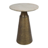 Libra Interiors Clifton II Side Table in Antique Brass and Travertine