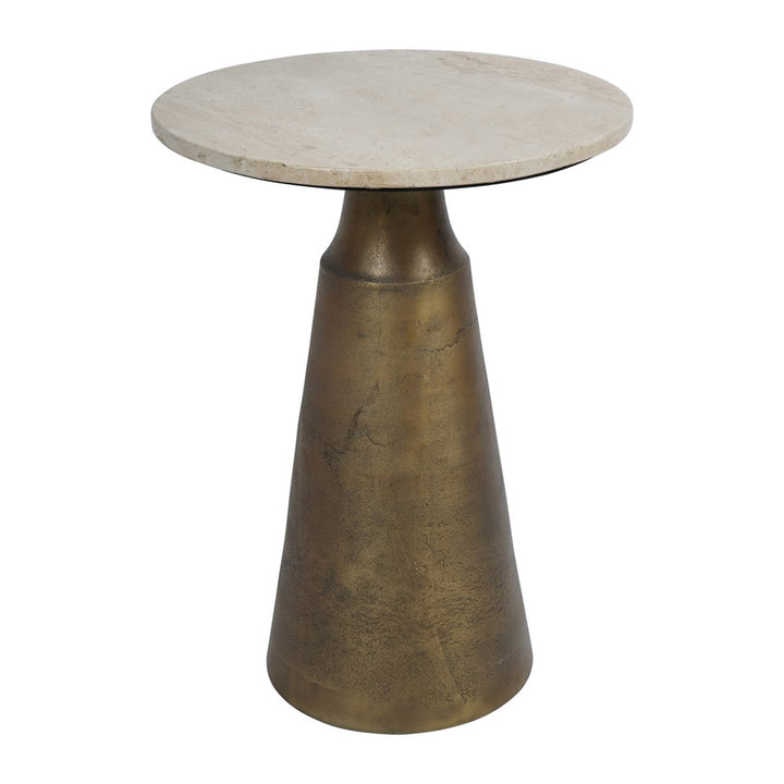 Libra Interiors Clifton II Side Table in Antique Brass and Travertine