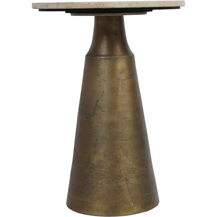 Libra Interiors Clifton II Side Table in Antique Brass and Travertine