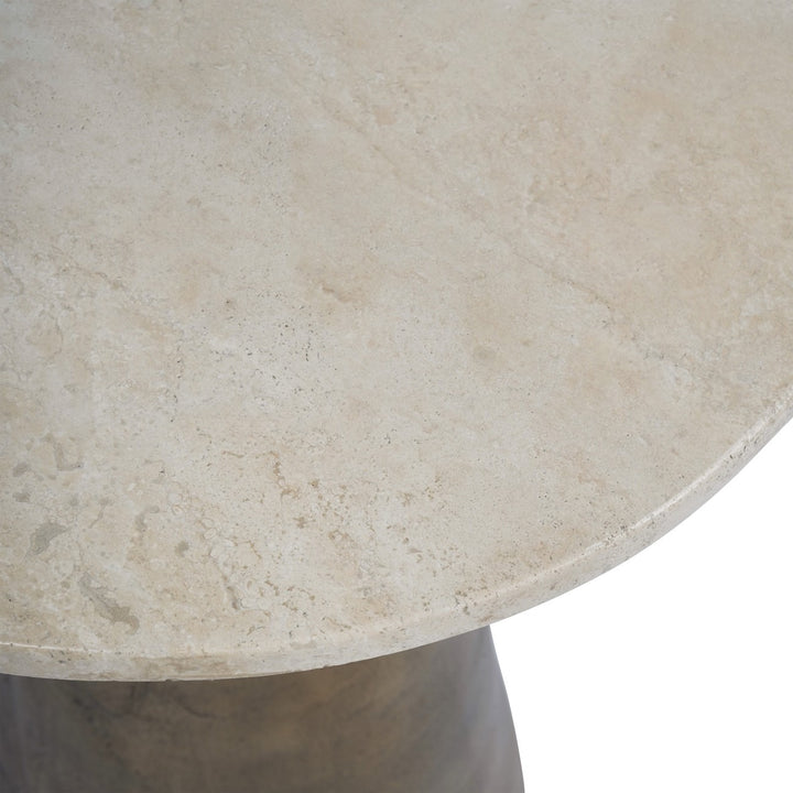 Libra Interiors Clifton II Side Table in Antique Brass and Travertine