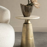 Libra Interiors Clifton II Side Table in Antique Brass and Travertine