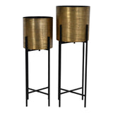 Libra Interiors Clyde Standing Planters in Antique Brass – Set of 2