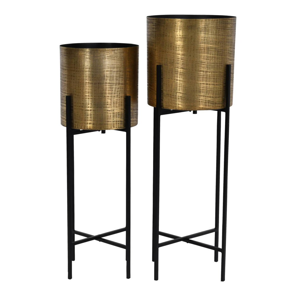 Libra Interiors Clyde Standing Planters in Antique Brass – Set of 2