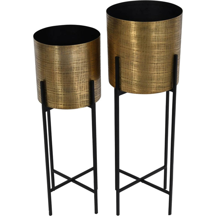 Libra Interiors Clyde Standing Planters in Antique Brass – Set of 2