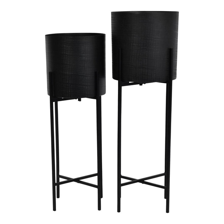 Libra Interiors Clyde Standing Planters in Matte Black – Set of 2