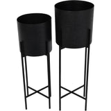 Libra Interiors Clyde Standing Planters in Matte Black – Set of 2