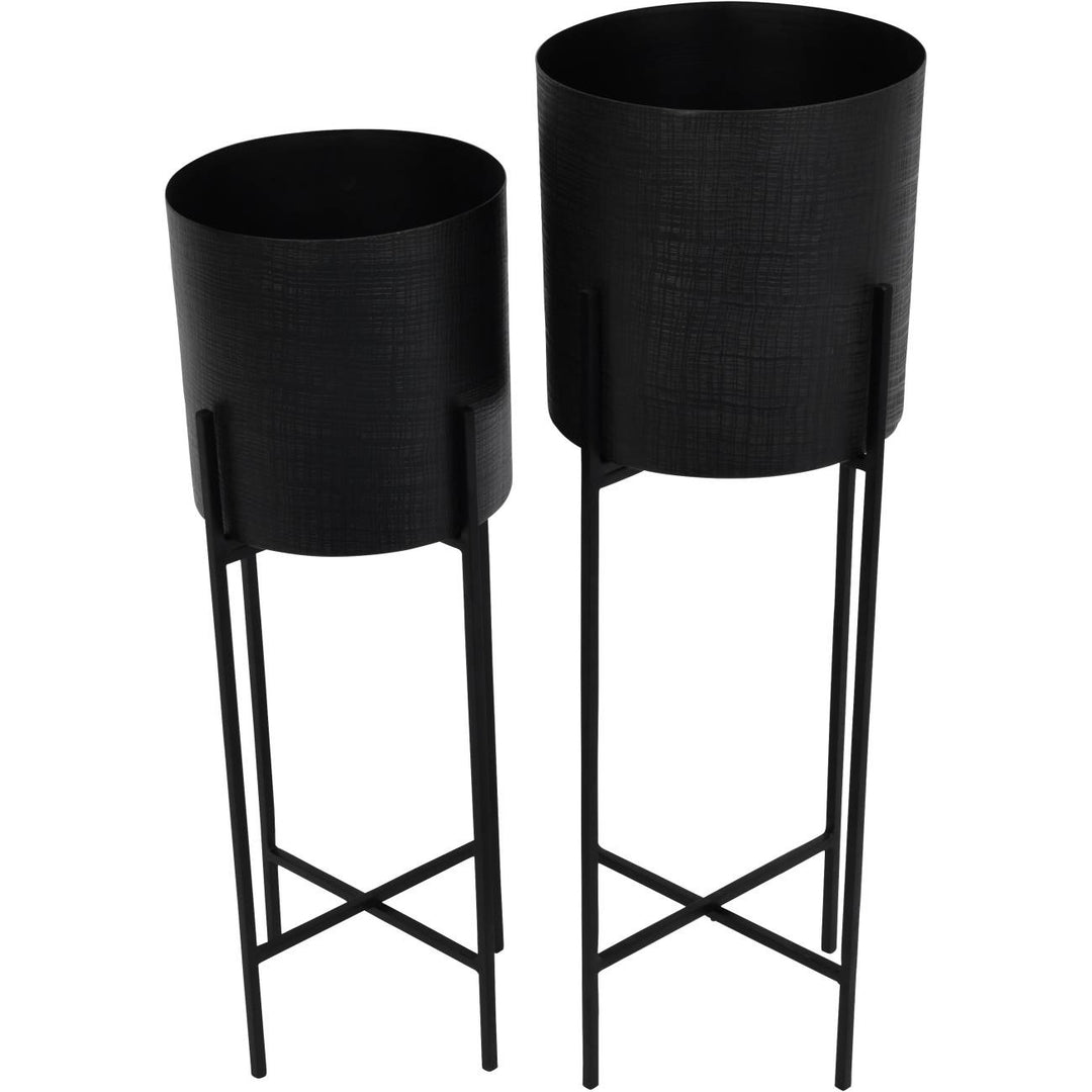 Libra Interiors Clyde Standing Planters in Matte Black – Set of 2