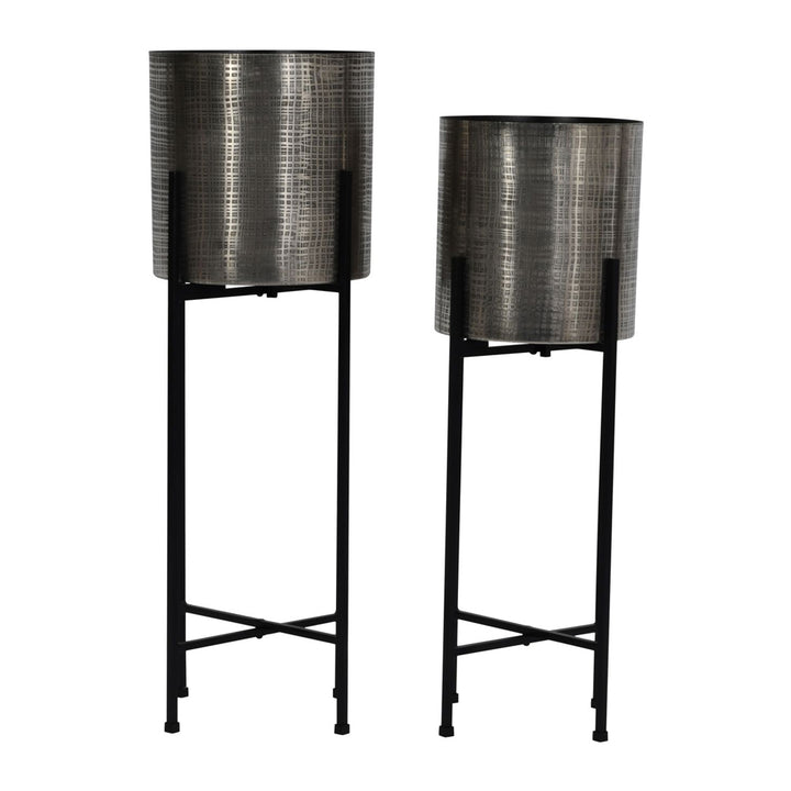 Libra Interiors Clyde Standing Planters in Nickel – Set of 2