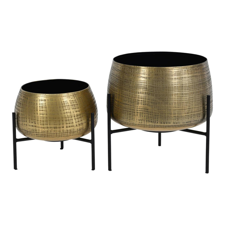 Libra Interiors Clyde Tabletop Planters in Antique Brass – Set of 2