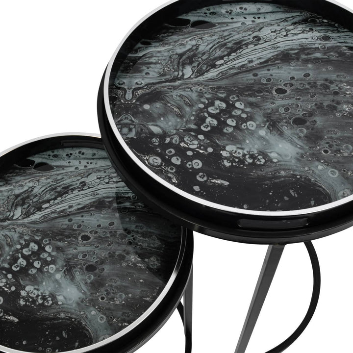 Libra Interiors Monochrome Swirl Side Tray Tables – Set of 2