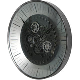 Libra Interiors Palladium Wall Clock with Moving Cogs – Black and Nickel