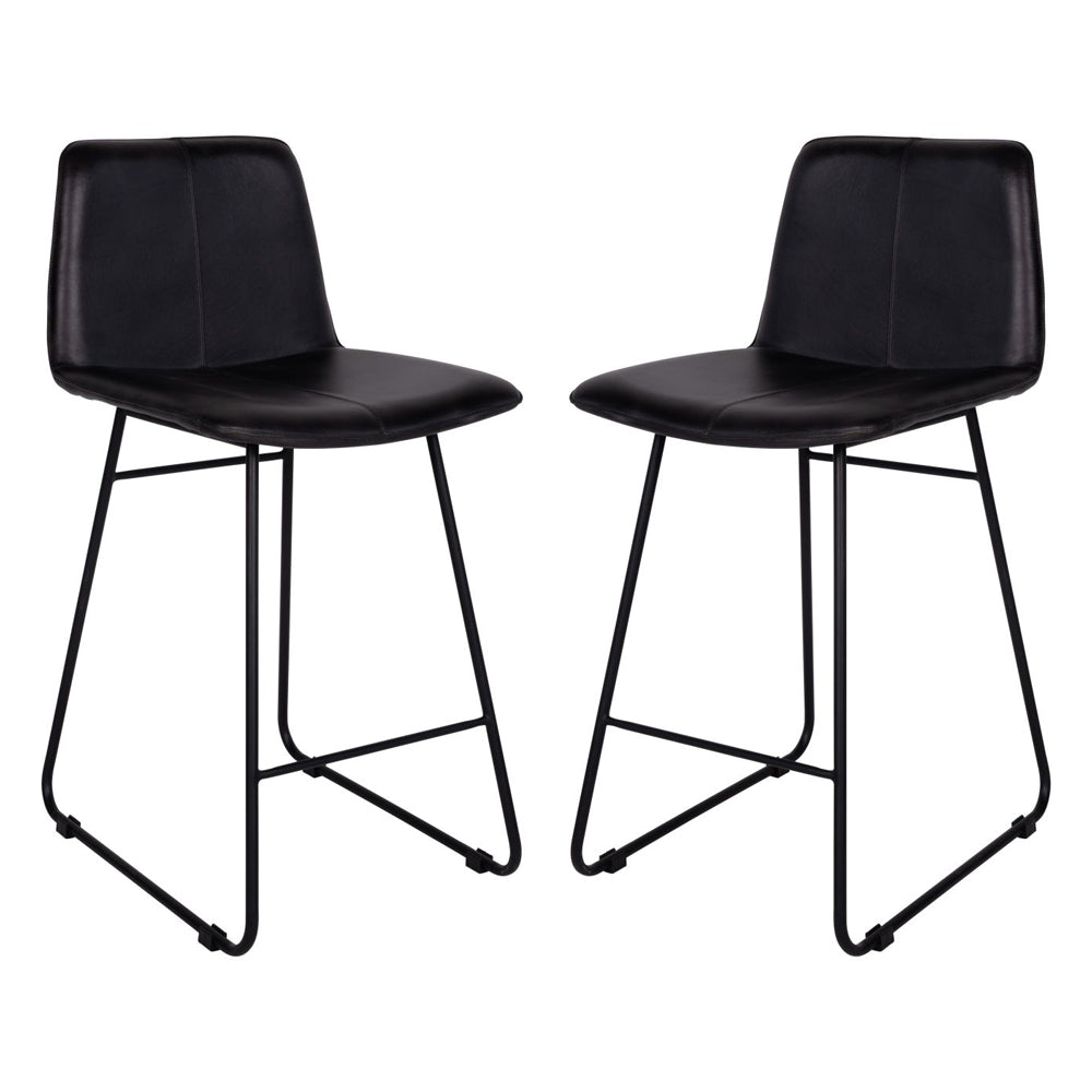 Libra Interiors Robinson Bar Stool in Charcoal Grey Leather – Set of 2