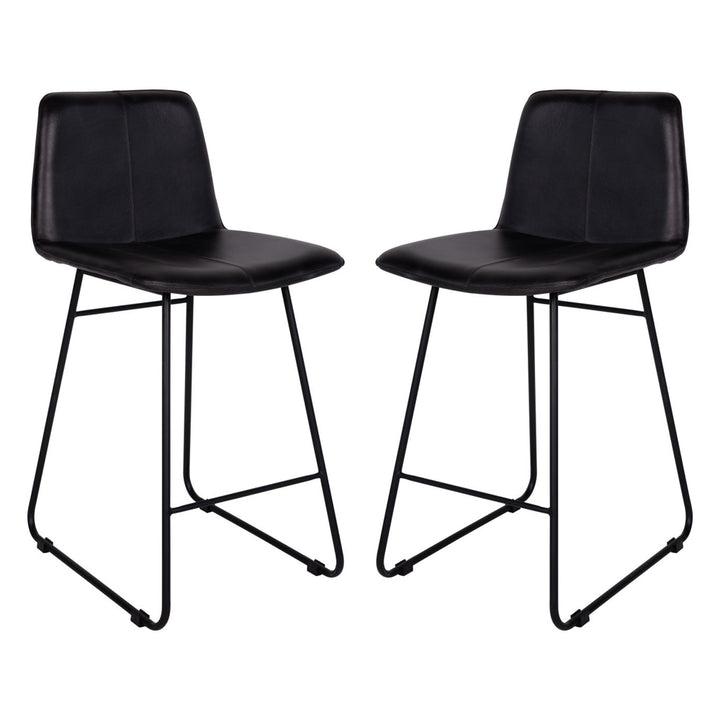 Libra Interiors Robinson Bar Stool in Charcoal Grey Leather – Set of 2