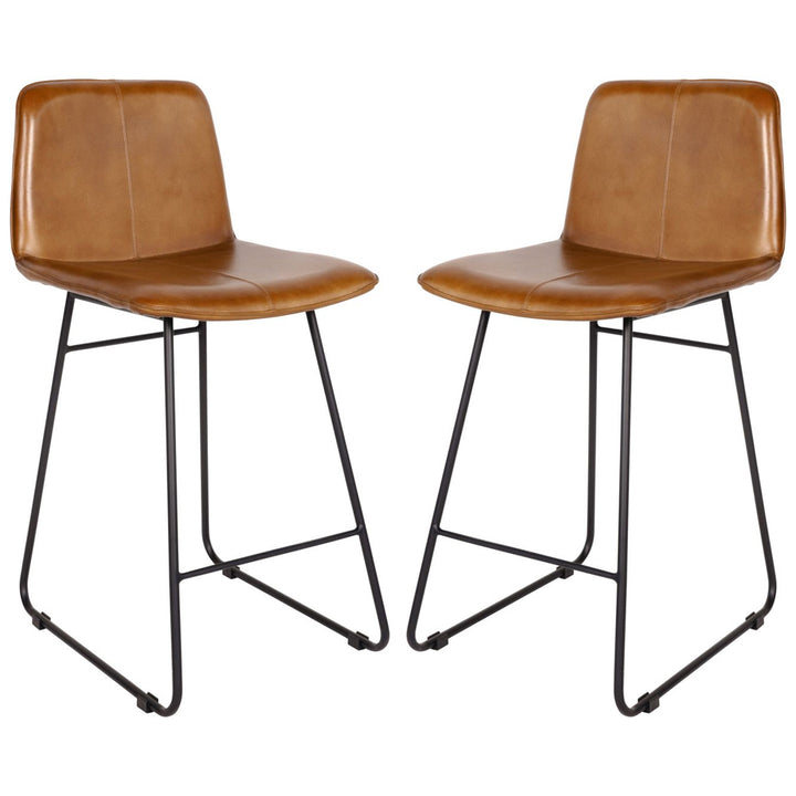 Libra Interiors Robinson Bar Stool in Cognac Leather – Set of 2