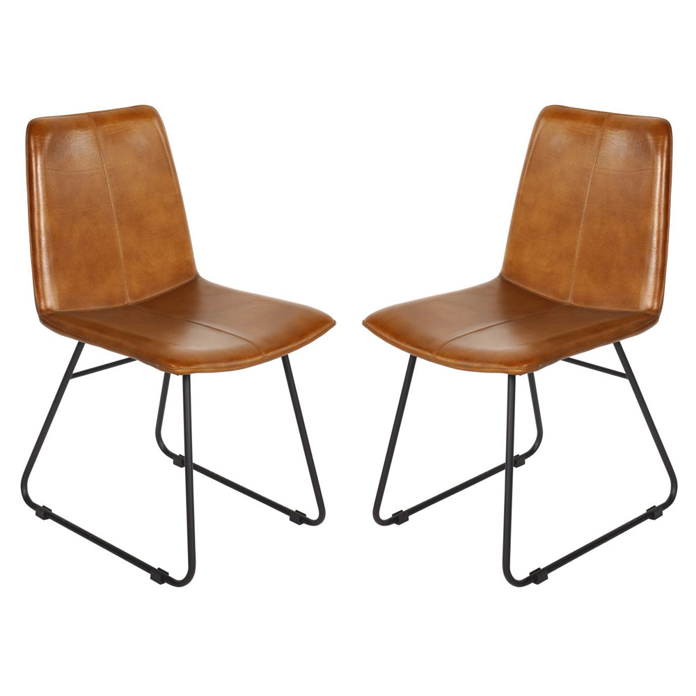 Libra Interiors Robinson Dining Chair in Cognac Leather – Set of 2