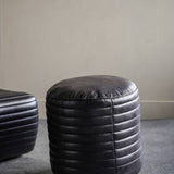 Libra Interiors Round Pouffe – Charcoal Grey Leather