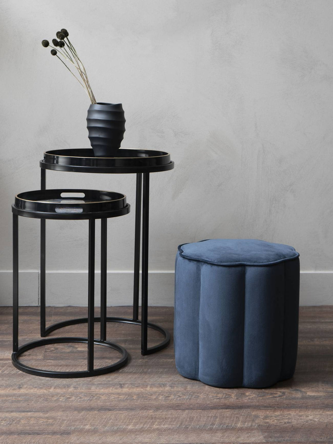 Libra Interiors Scallop Footstool – Dark Navy