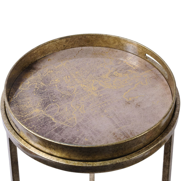 Libra Interiors Vienna Atlas Nesting Set of 2 Side Tray Tables – Antique Gold