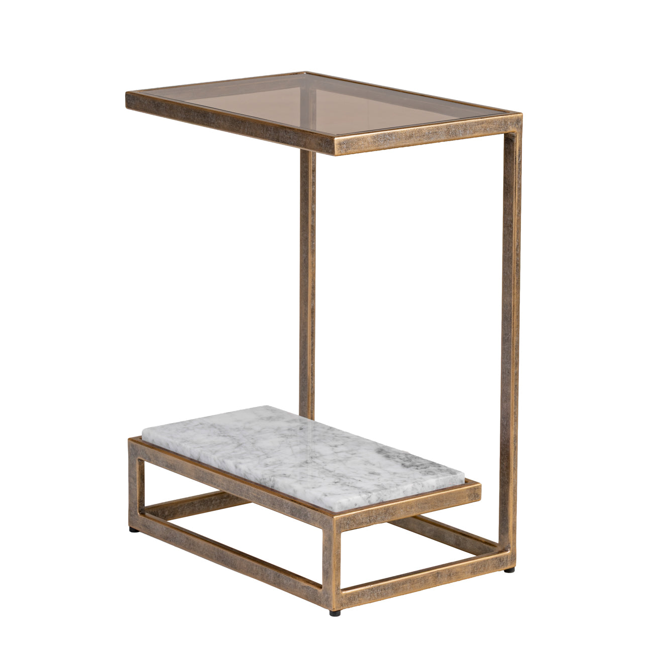 Libra Interiors Alicia Two-Tiered Side Table – Smoked Glass & Marble