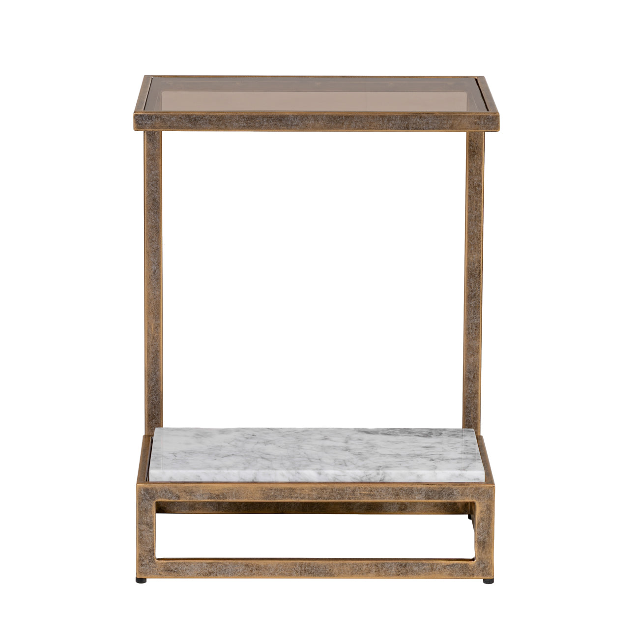 Libra Interiors Alicia Two-Tiered Side Table – Smoked Glass & Marble